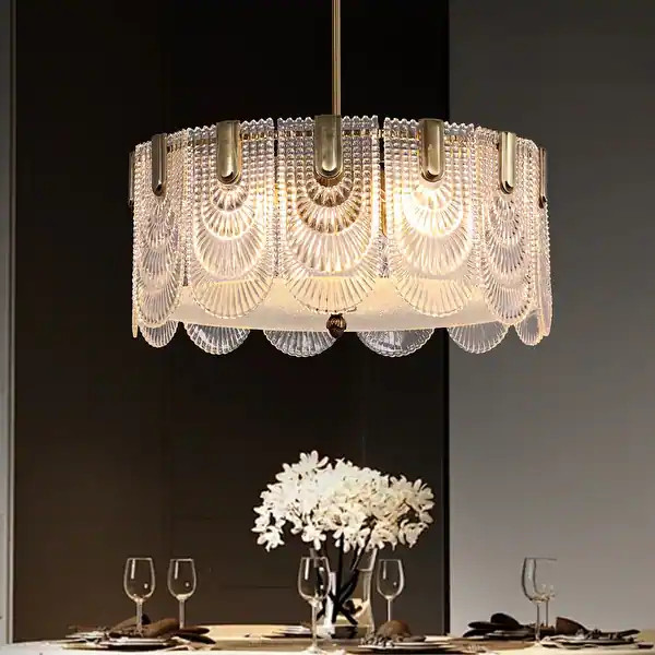 20 in. Gold Modern Glass Chandelier 5-Light Glam Dimmable Pendant Light Fixture for Dining Room -... | Bed Bath & Beyond