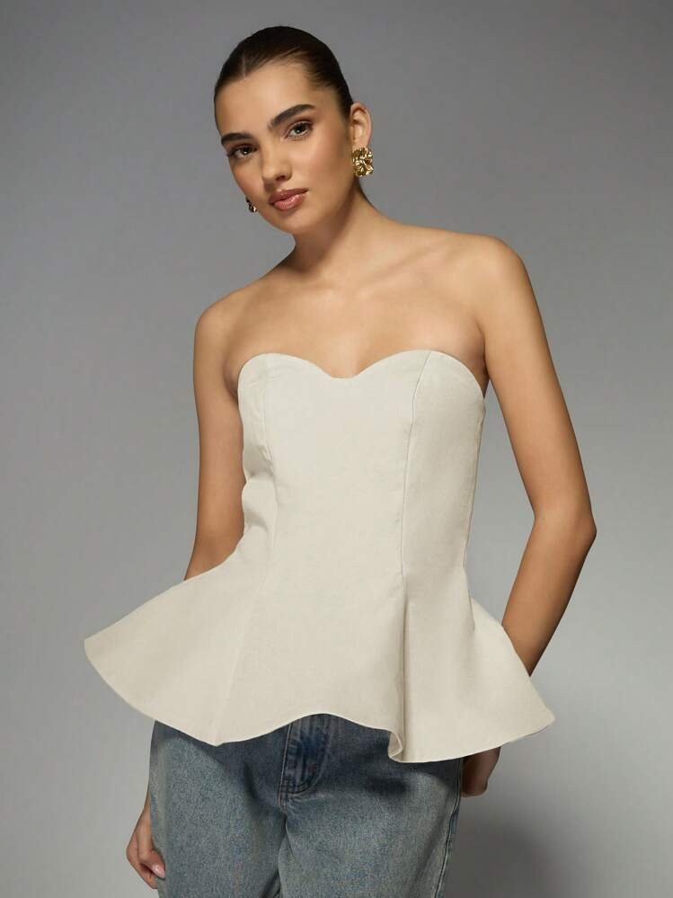 MISSGUIDED Peplum Bandeau Corset Top Strapless Evening Party Wedding Guest Special Occasion Struc... | SHEIN