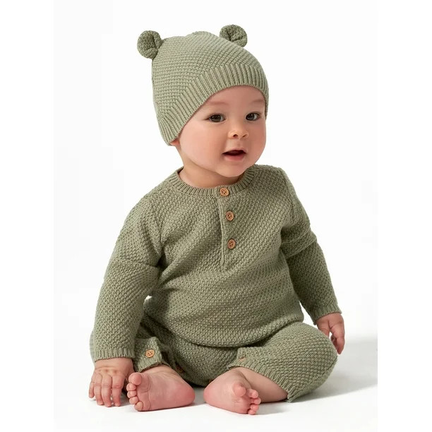 Modern Moments by Gerber Baby Boy, Baby Girl, & Unisex Sweater Knit Coverall & Hat Outfit Set, Ne... | Walmart (US)