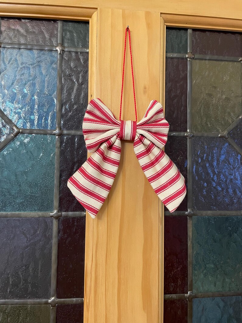 Set of 3 Red Ticking Christmas Bows - Etsy UK | Etsy (US)