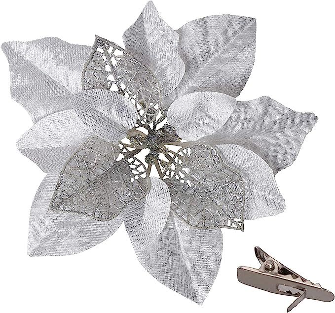 15 PCS Christmas Glitter Artificial Poinsettia Flowers Artificial Wedding Flowers Decorations Xma... | Amazon (US)