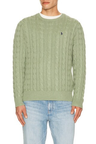 Polo Ralph Lauren Cable Knit Crewneck Sweater in Sage | FWRD 