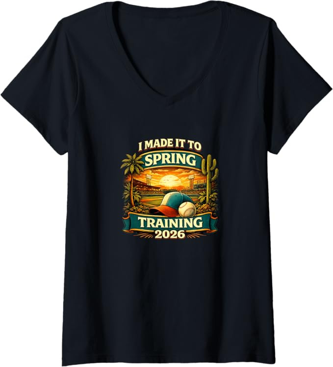 Women's I Made It to Spring Training Baseball is Back 2026 V-Neck T-Shirt | Amazon (US)