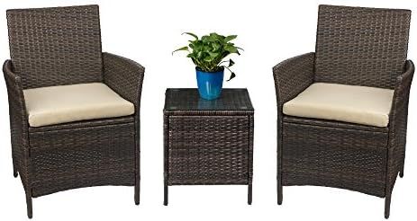 Devoko Patio Porch Furniture Sets 3 Pieces PE Rattan Wicker Chairs with Table Outdoor Garden Furn... | Amazon (US)