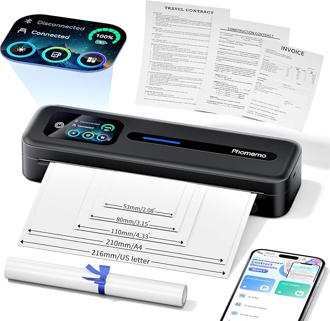 Phomemo M832D Touchscreen Portable Printer Inkless Thermal Wireless Travel | Bluetooth Small Mobi... | Amazon (US)