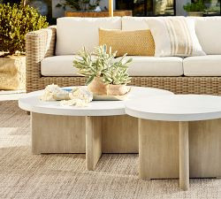 Cayman Concrete &amp; Eucalyptus Round Outdoor Side Table (26") | Pottery Barn (US)