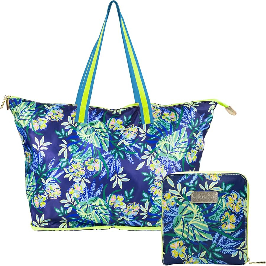 Lilly Pulitzer Large Packable Tote, Reusable Grocery Bag that Packs Into Itself, Tote with Should... | Amazon (US)