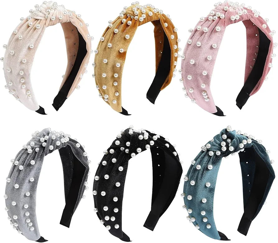 Tyfthui 6 Pcs Pearl Headbands for Women, Wide Headbands Knotted Headbands for Women, Headbands fo... | Amazon (US)