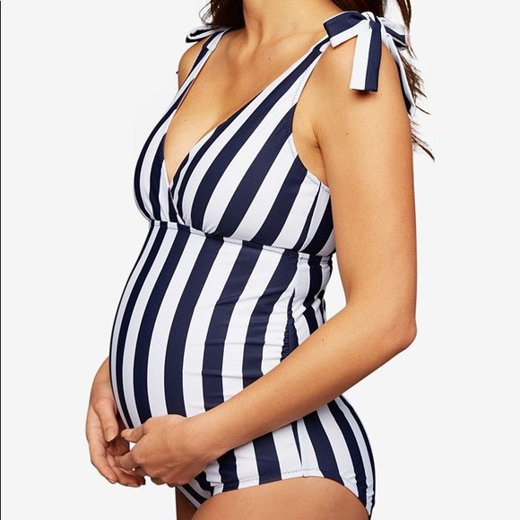 A PEA IN THE POD
Maternity One-Piece Halter Swimsuit 🩱 small navy white stripe | Poshmark