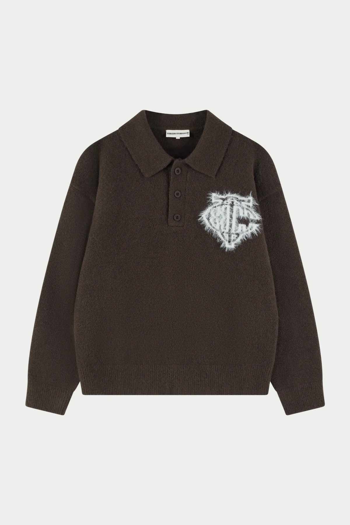 MONOGRAM FLUFFY KNIT POLO - BROWN | The Couture Club