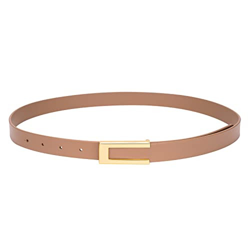 Womens Leather Belt Skinny Waist Belt for Dresses Jeans Pants with Gold Buckle | Amazon (US)