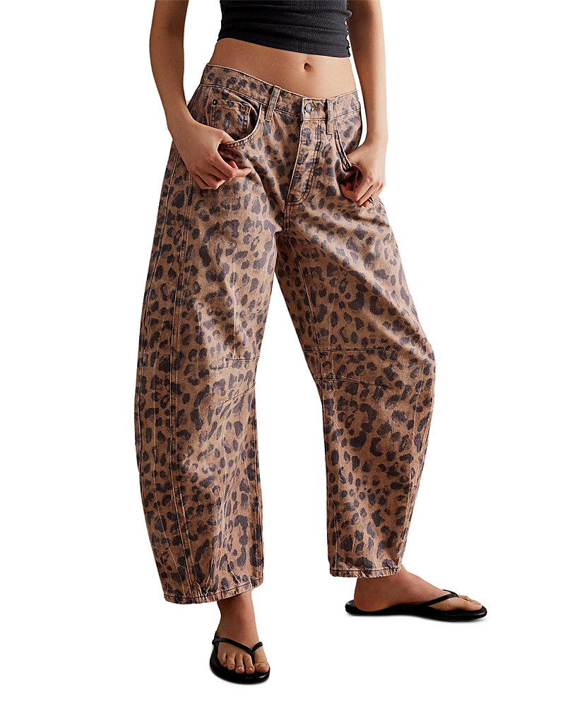 Free People We The Free Good Luck Leopard Barrel Leg Jeans in Brown Sugar | Bloomingdale's (US)