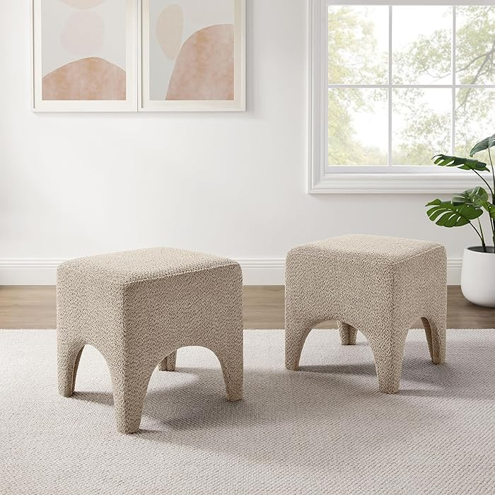 17" Boucle Modern Square Foot Stool Ottoman, Vanity Stool for Makeup, Rectangle Foot Rest for Cou... | Amazon (US)