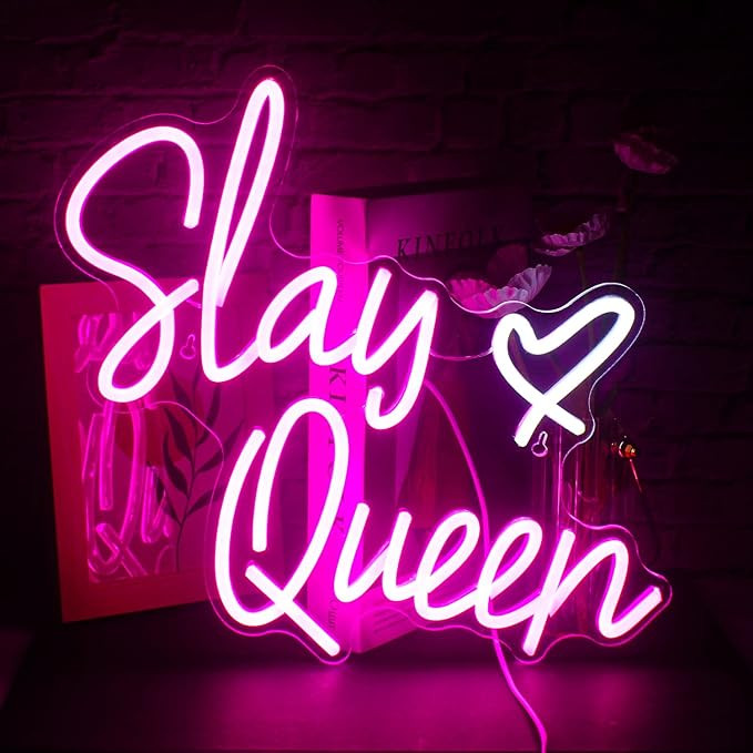 Slay Queen Neon Sign Pink White LED Neon Light Up Signs for Wall Decor Usb Neon Light for Bedroom... | Amazon (US)