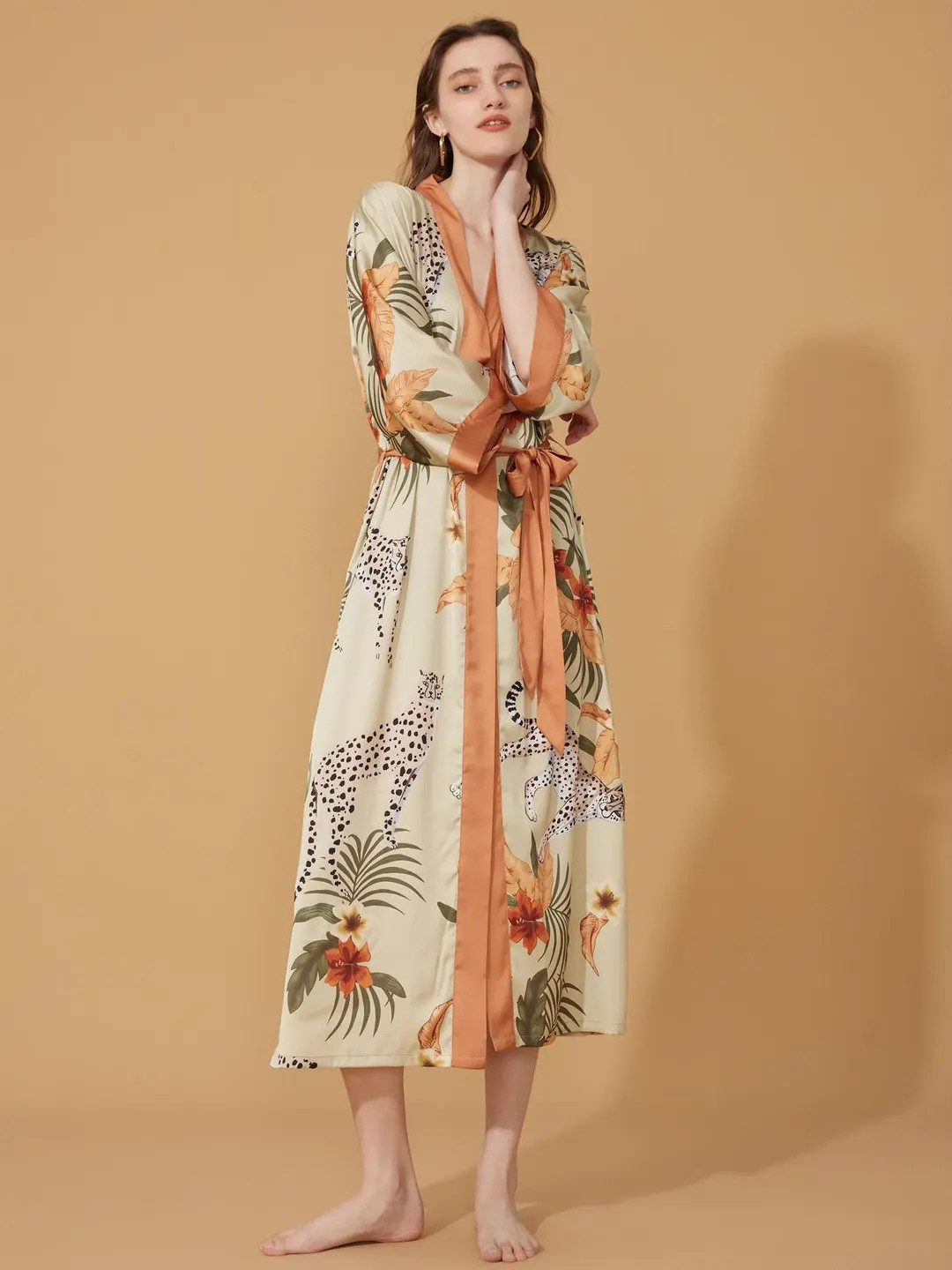 Orange Leopard Print Satin Kimono Robe, Luxury Loungewear, Mother's day gift for her,mom, Luxury ... | Etsy (US)