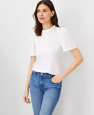 Ruffle Mixed Media Puff Sleeve Top | Ann Taylor (US)