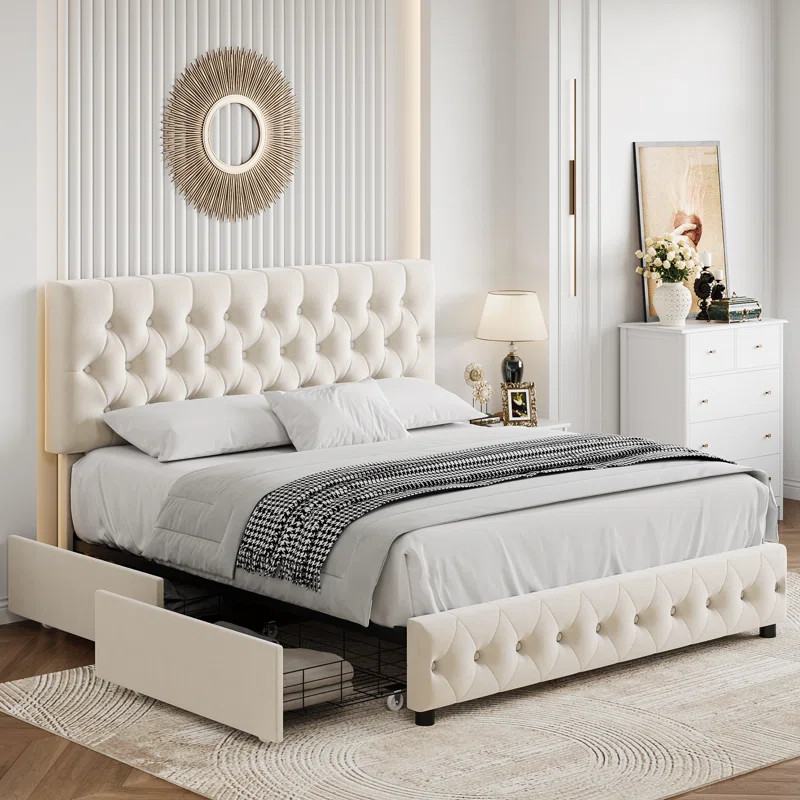 Cardiff Upholstered Storage Bed with Adjustable Tufted Headboard | Wayfair North America