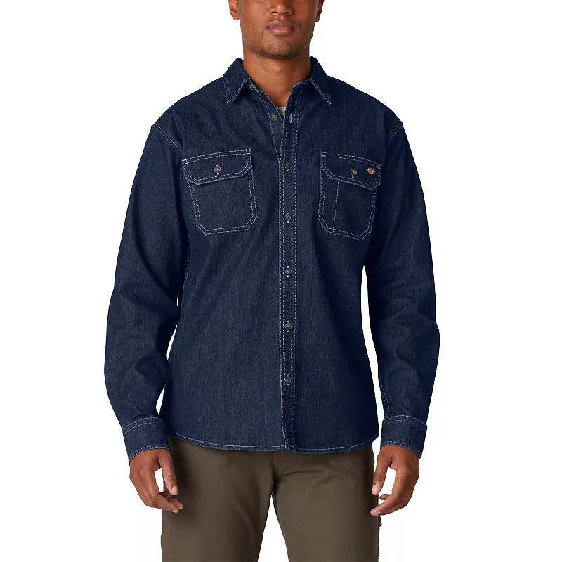 Men's Dickies FLEX Relaxed-Fit Denim Button-Down Shirt, Size: XXL, Dark Blue Wash | Kohl's