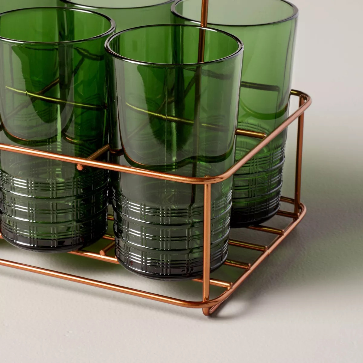 13oz Colored Glass Tumblers Caddy Set Green - Hearth & Hand™ with Magnolia | Target