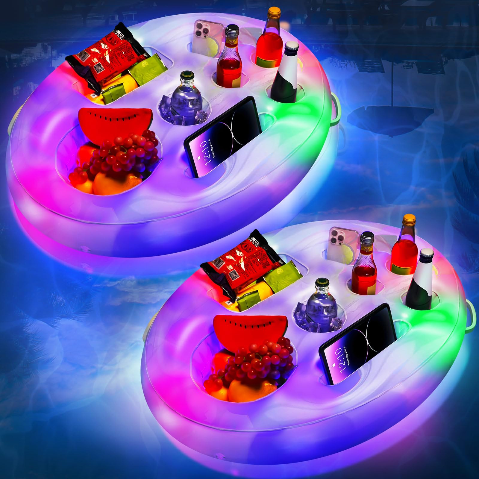 Pickmesh Inflatable Drink Holder with Lights, 21 x 28 Inch LED Color Changing Floating Beverage F... | Amazon (US)