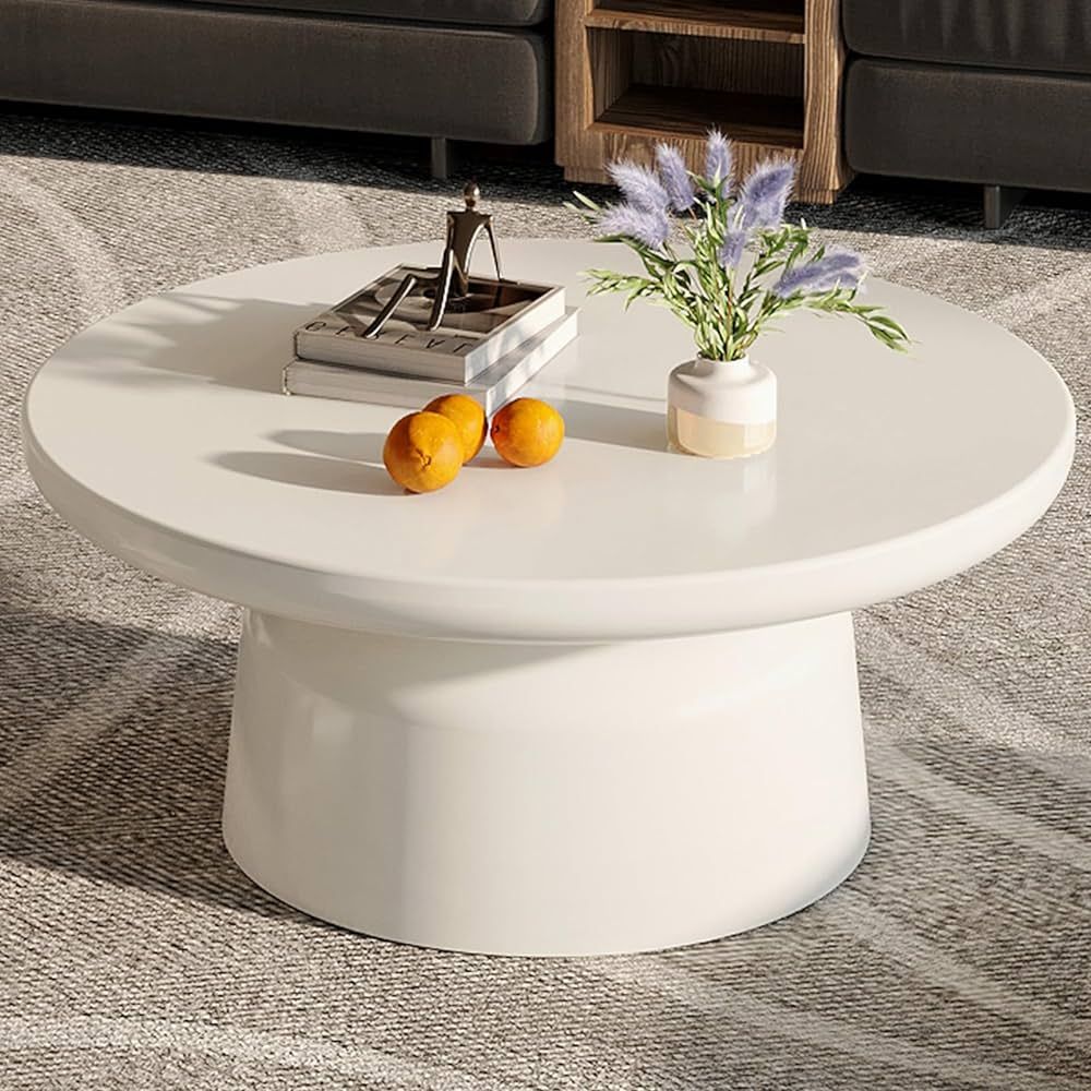 Round Coffee Table, Creamy White Center Table, Modern Tea Table for Living Room, Bedroom, Easy As... | Amazon (US)