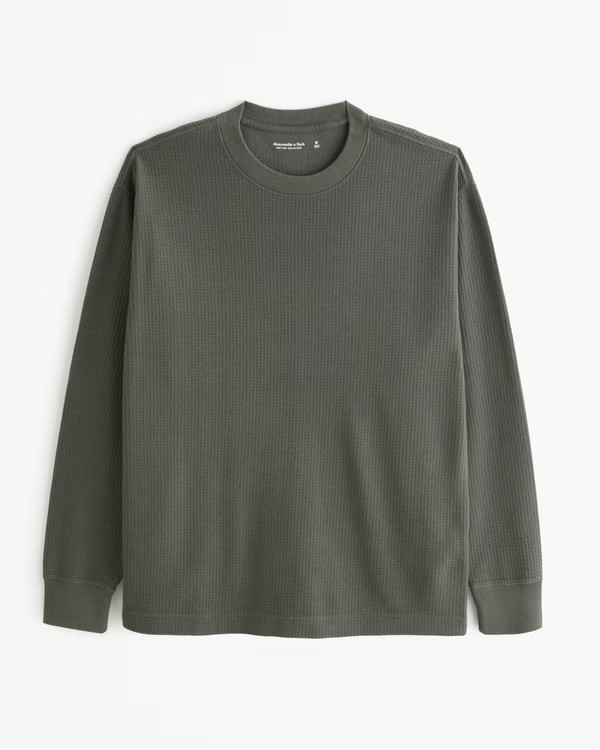 Long-Sleeve Grid Waffle Tee | Abercrombie & Fitch (US)