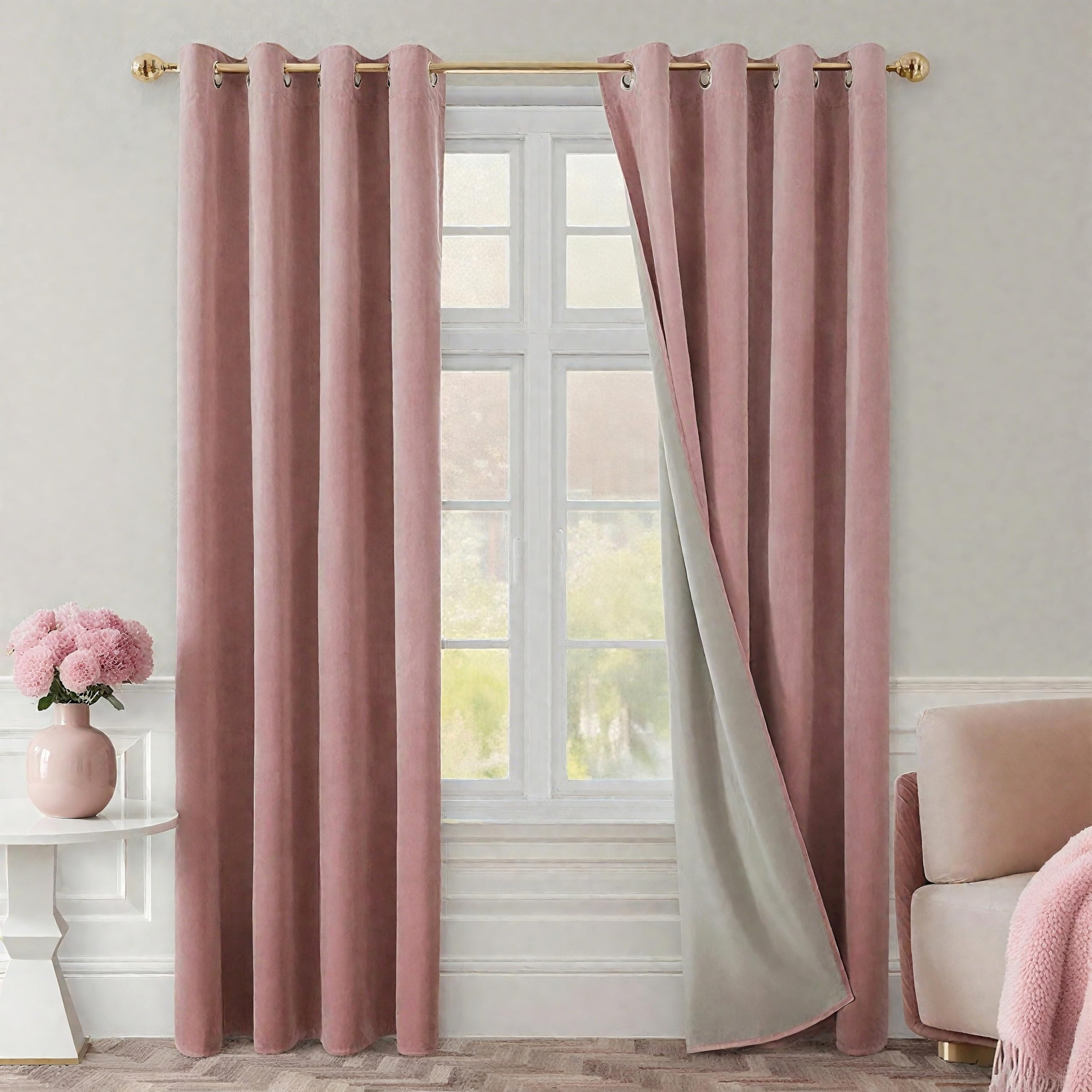 HOMEIDEAS Blush Pink 100% Blackout Velvet Curtains,52 X 84 Inch Room Darkening Thermal Insulated ... | Amazon (US)
