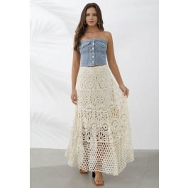 Bohemian Cutwork Crochet Maxi Skirt in Sand | Chicwish