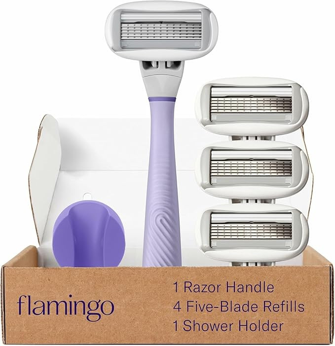 Flamingo Razors for Women, 1 Women's Razor Handle (Lilac), 4 Razor Five-Blade Refills, and 1 Show... | Amazon (US)