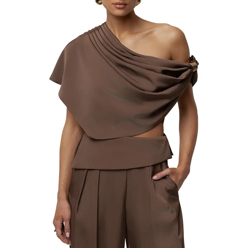 JLUXLABEL Gleam and Glow Satin Top in Chocolate at Nordstrom, Size Small | Nordstrom