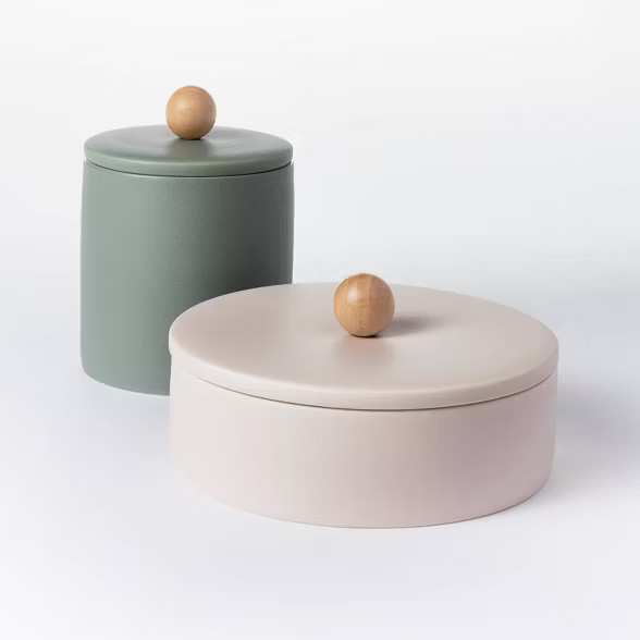 Lidded Stoneware Container Set with Faux Clay Finish - Threshold™ designed with Studio McGee | Target