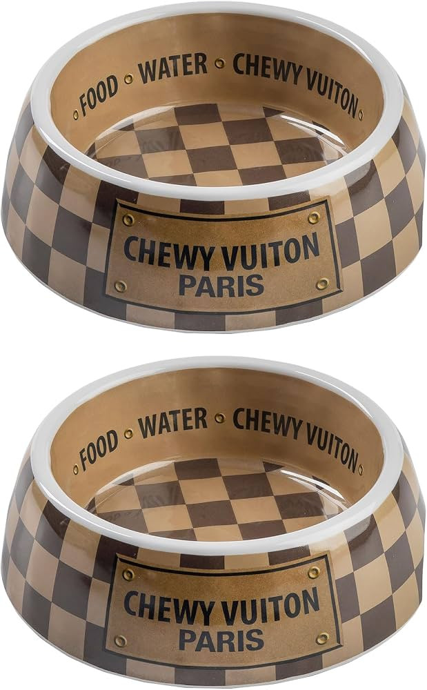 Haute Diggity Dog Checker Chewy Vuiton Dog Bowl, BPA-Free Food & Water Bowl for Small, Medium & L... | Amazon (US)