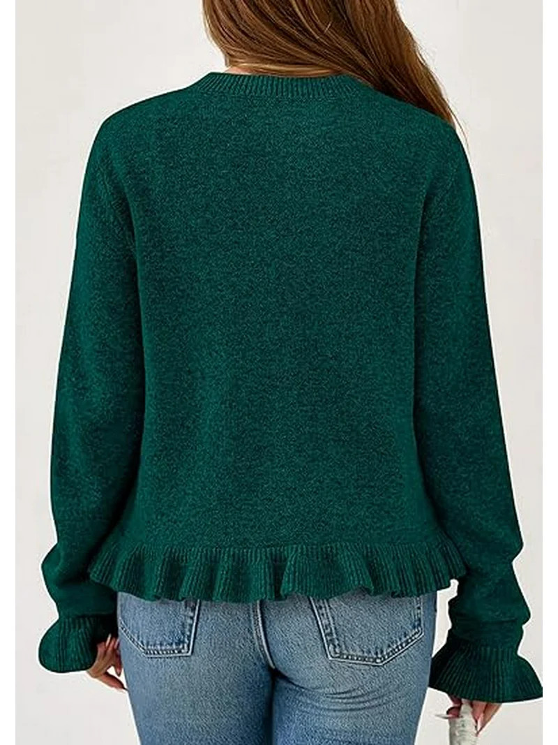 PRETTYGARDEN Womens Fall Button Down Cardigans Chunky Knit Ruffle Open Front Cropped Cardigan Swe... | Walmart (US)