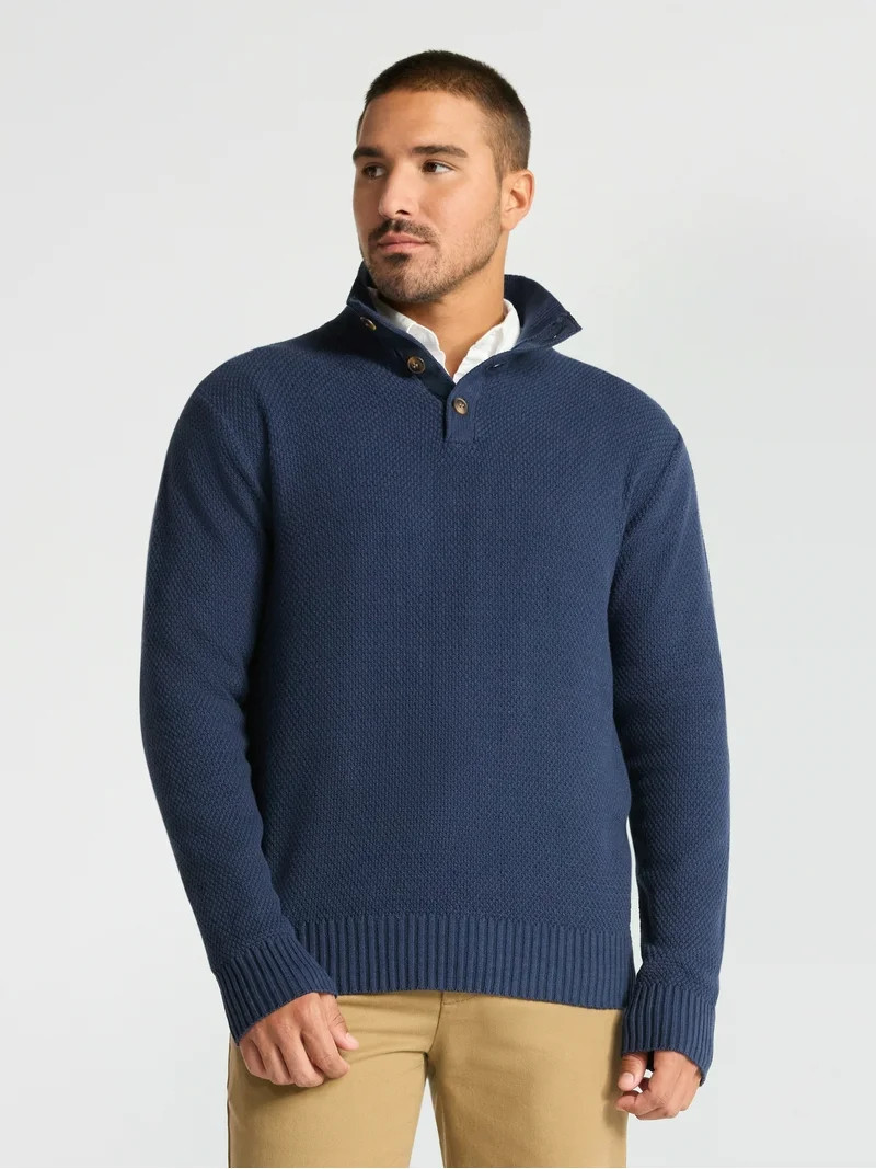 George Men's & Big Men's Button Mock Neck Sweater with Long Sleeves, Sizes S-3XL | Walmart (US)