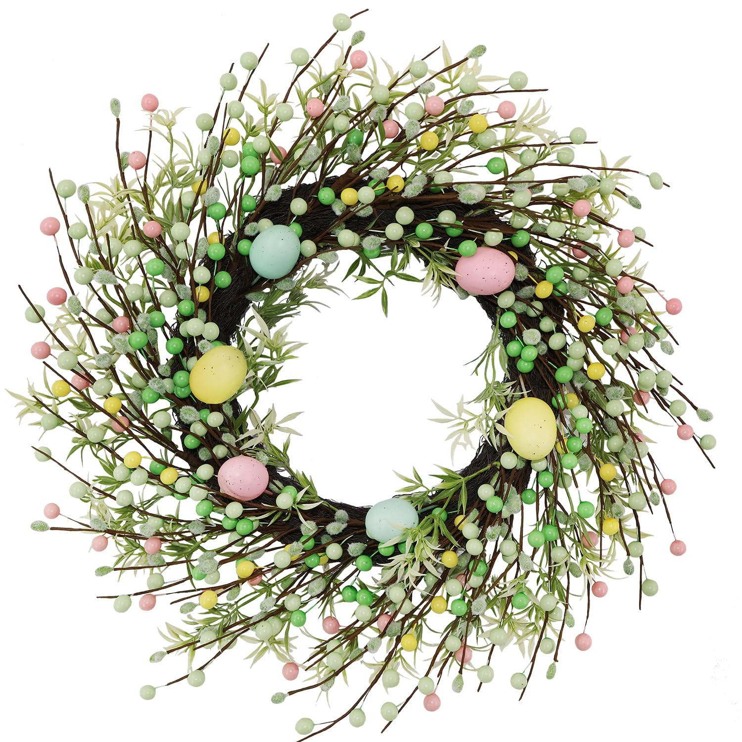 20" Easter Wreath – Pink, Green Yellow Berry & Egg Wreaths for Front Door, Spring Easter Wreath... | Amazon (US)
