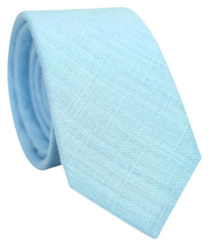 BELLUNO Men's Skinny Ties, Cotton Linen Blend 2.5 inch Slim Neckties, Light Sky Blue Tie | Amazon (US)