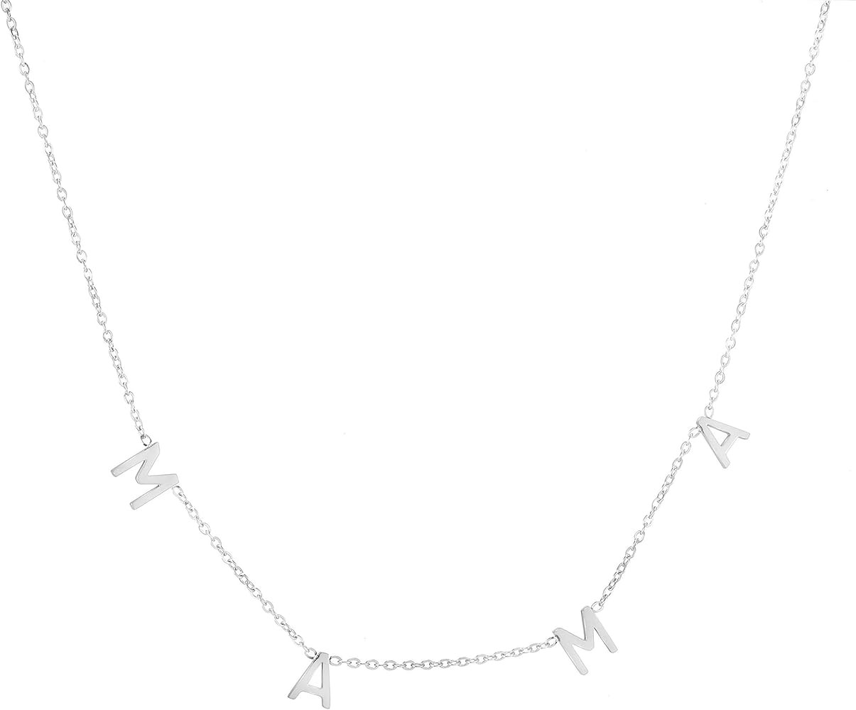 RWQIAN Adjustable Letter Necklace for Women MaMa Necklaces for Women Silver Mom Pendant Necklace ... | Amazon (US)