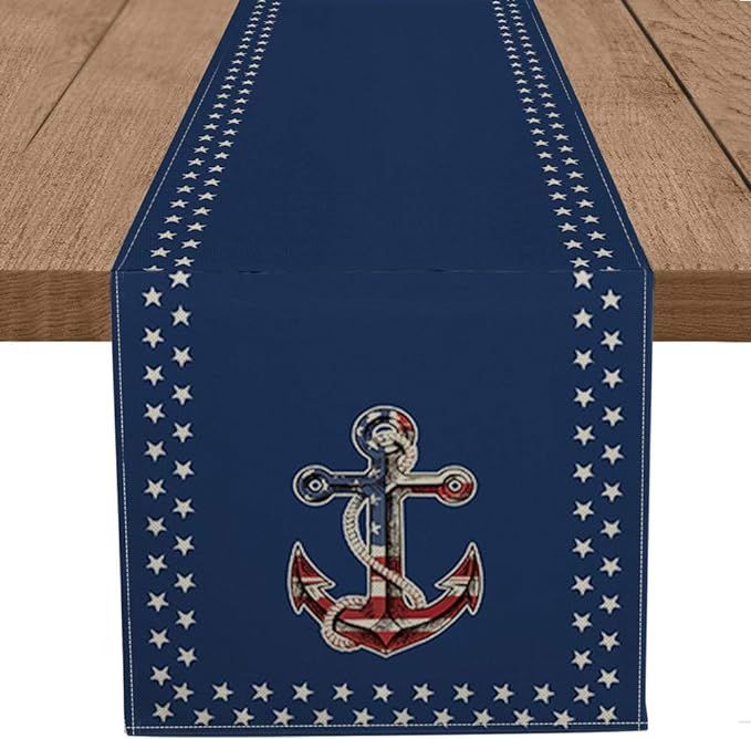 Artoid Mode American Flag Stars Anchors Table Runner Blue, 4th of July Patriotic Memorial Day Ind... | Amazon (US)