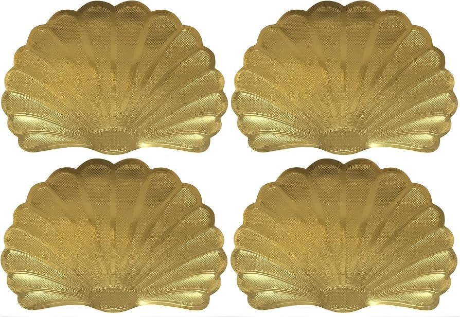 Pack of 4 Metallic Design Placemat Set Deluxe Vinyl Non-Slip Foam (Sea Shell ~ Gold) | Amazon (US)