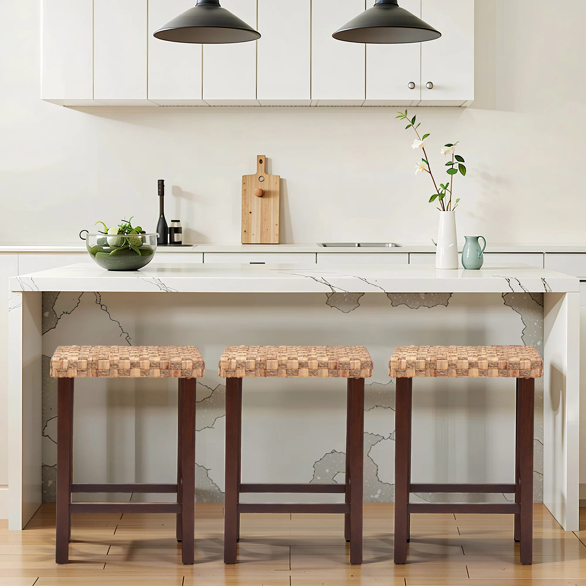 Cerone 26.4"Rattan Bar Stool (Set of 3) | Wayfair North America