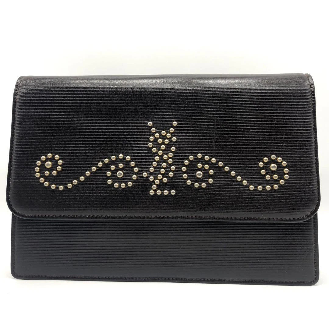 Yves Saint Laurent YSL Clutch Secound Bag Studs Logo Dark Brown Leather Women's  | eBay | eBay US