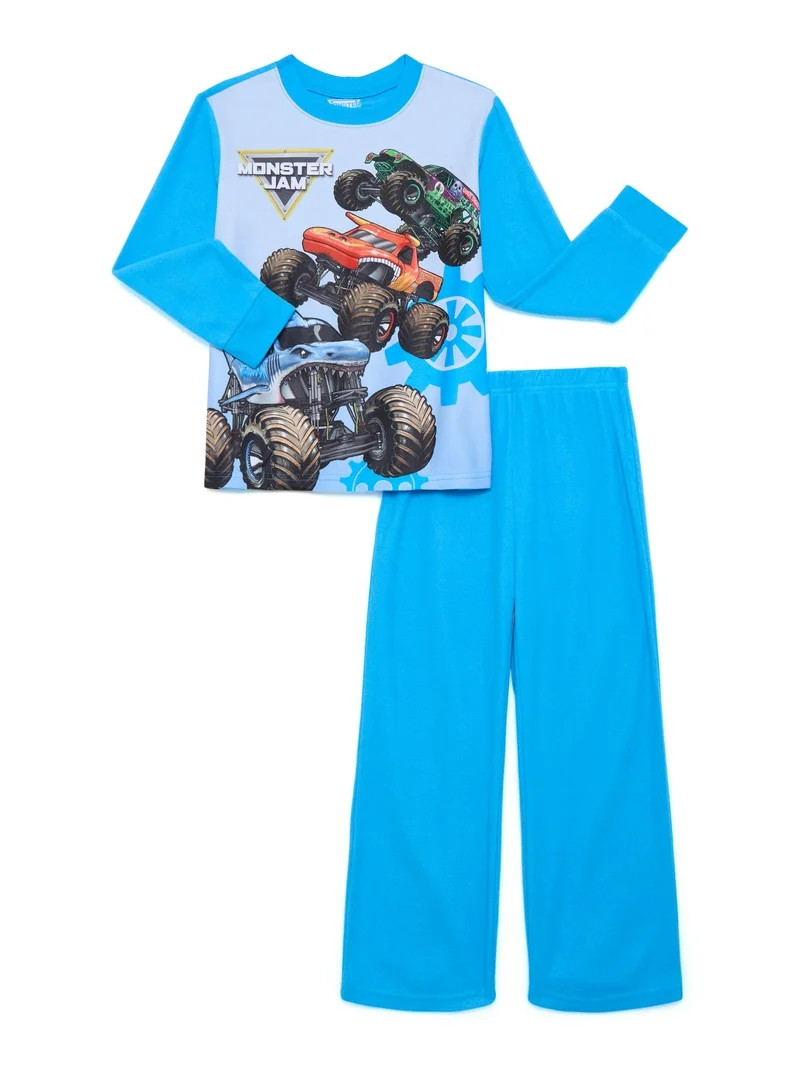Monster Jam Boys Long Sleeve Top and Pants, 2-Piece Pajama Set, Sizes 4-12 | Walmart (US)