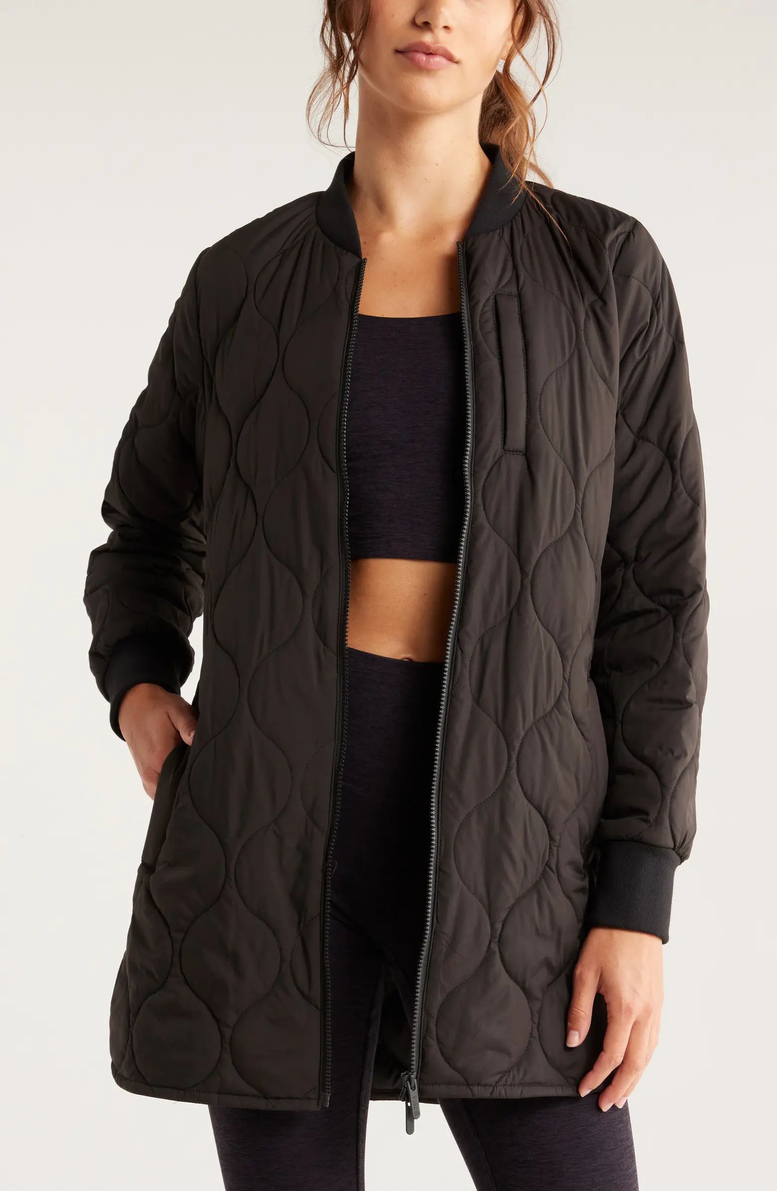 Zella Longline Onion Quilted Bomber Jacket | Nordstrom | Nordstrom