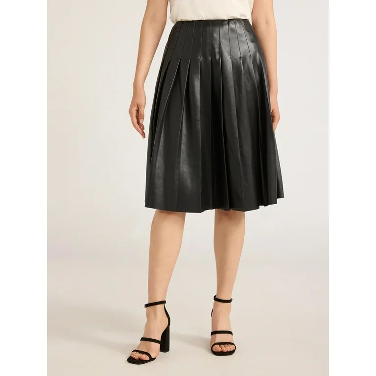 Scoop Women’s Ultimate Faux Leather Pleated Midi Skirt, Sizes XS-XXL | Walmart (US)