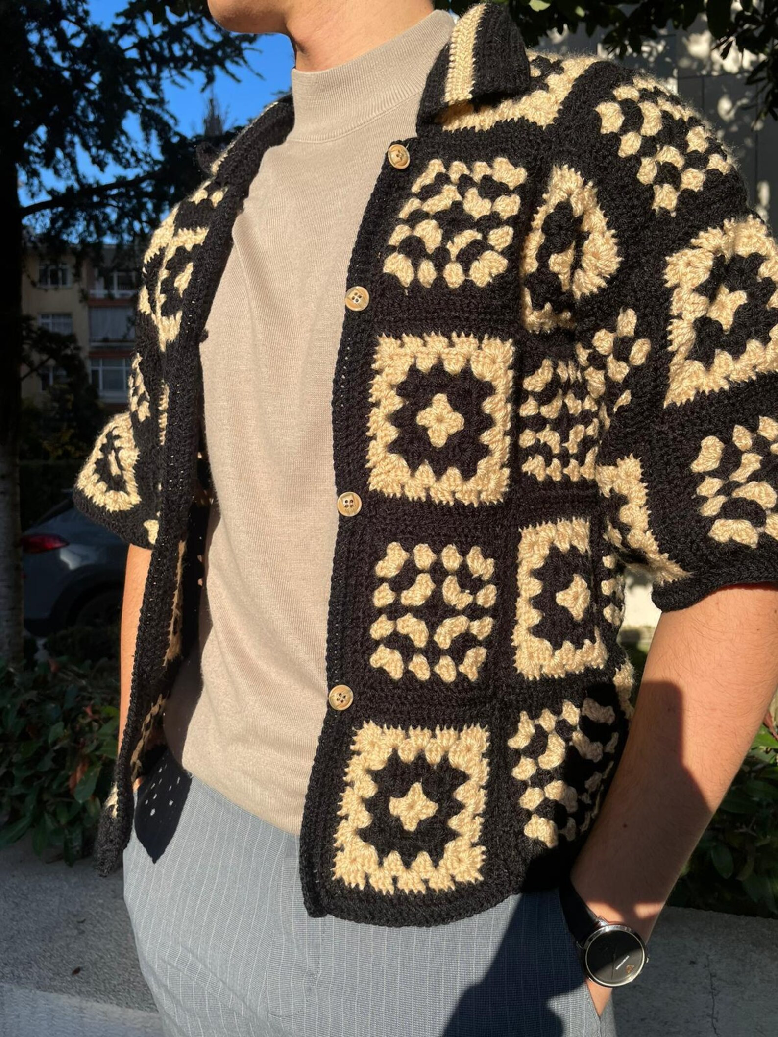 Handmade Cotton Crochet Granny Square Shirt - Unisex Summer Knit | Etsy (Global)