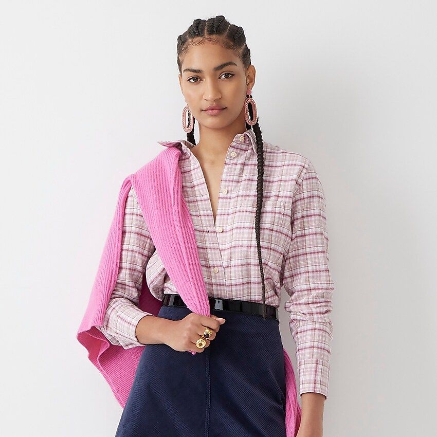 Classic-fit shirt in blush flannel plaid | J.Crew US