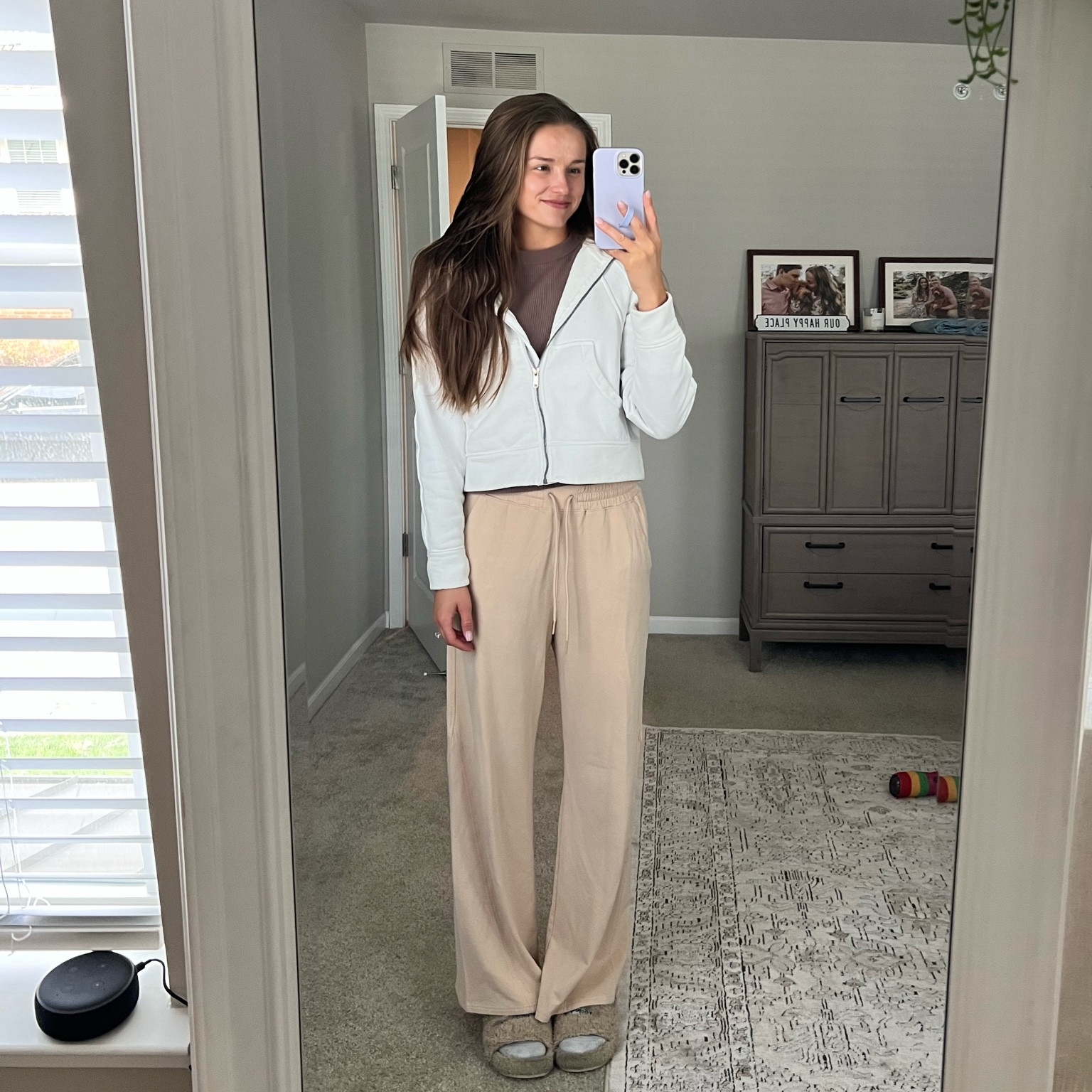 cozy weekend fit. Size small in jacket, medium in textured long sleeve and in sweat pants 🫶🏼 

#LTKSeasonal #LTKfindsunder50 #LTKfitness