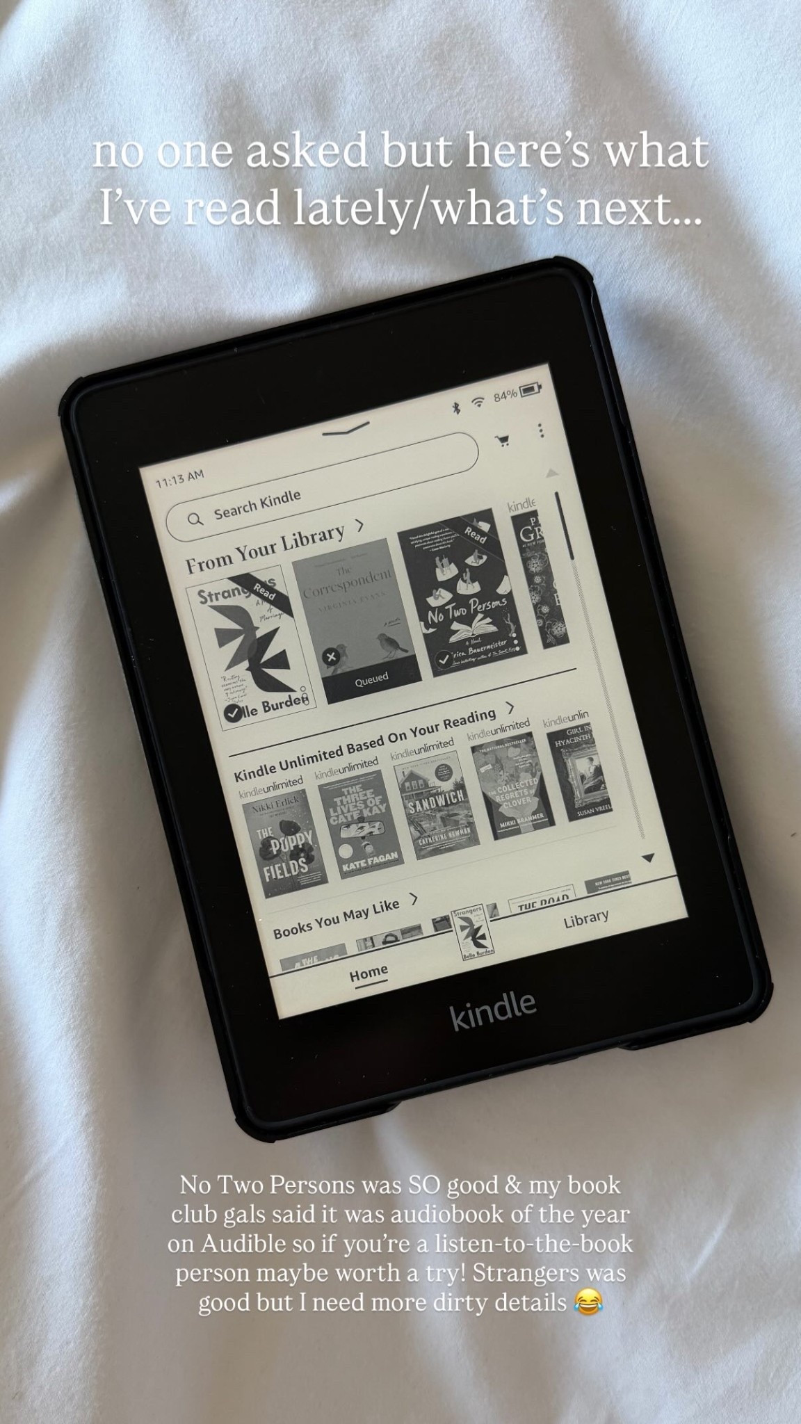 no one asked but here’s what I’ve read lately/what’s next….. No Two Persons was SO good & my book club gals said it was audiobook of the year on Audible so if you’re a listen-to-the-book person maybe worth a try! Strangers was good but I need more dirty details 😂