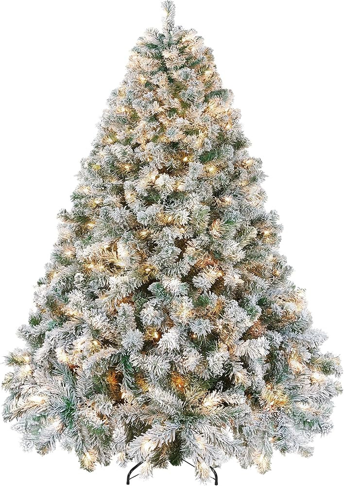 Yaheetech 7.5ft Pre-lit Artificial Christmas Tree W/Incandescent Warm White Lights, Snow Flocked ... | Amazon (US)
