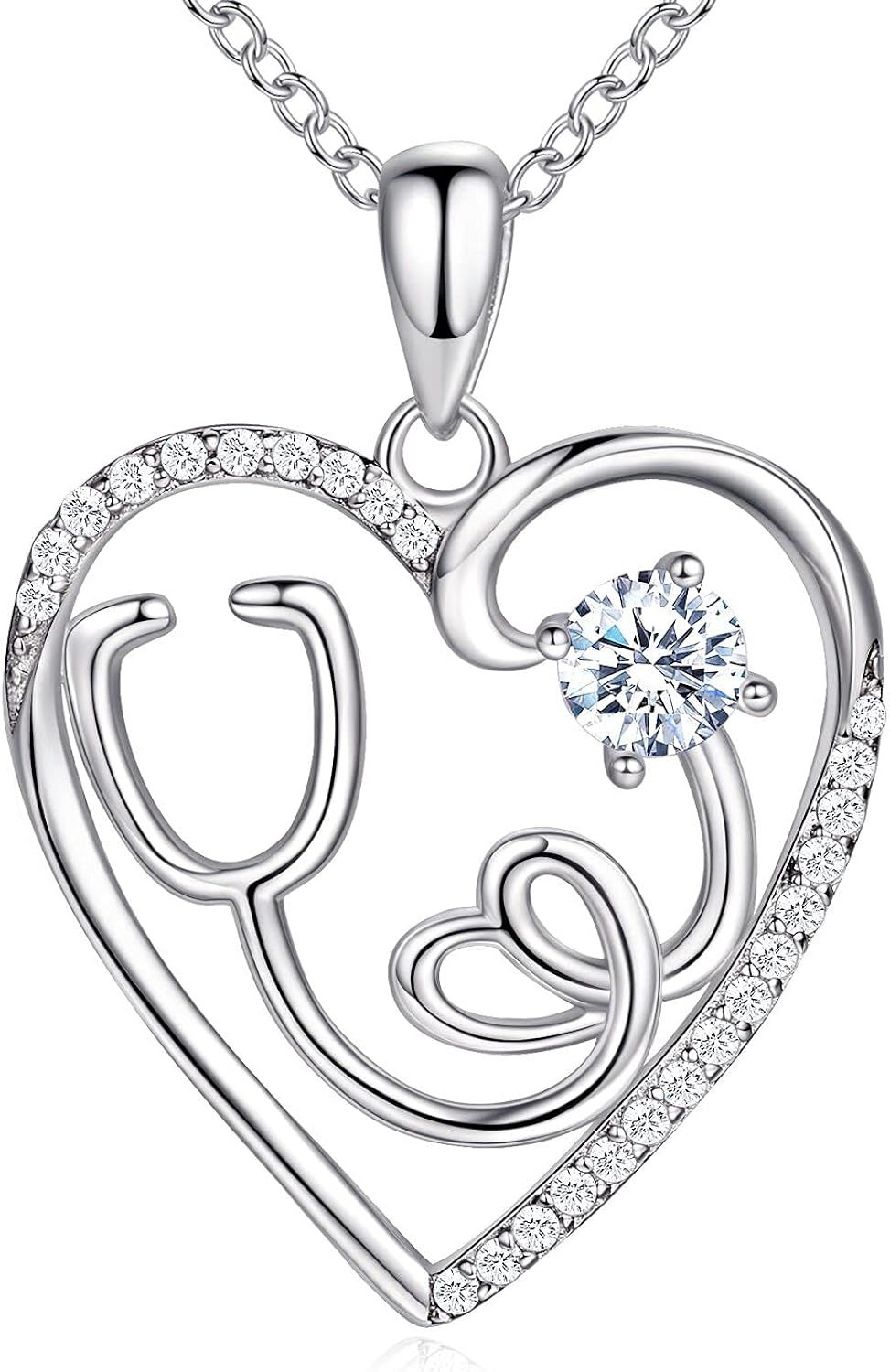 AmorAime Nurse Gifts for Women 925 Sterling Silver Heart Necklace Nurse Birthstone Necklace Steth... | Amazon (US)